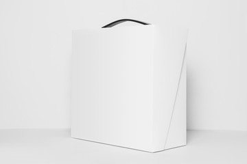Template of blank white box with carrying handle, isolated on a white background