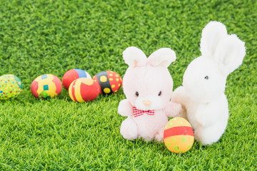 Easter bunny toy and Easter eggs