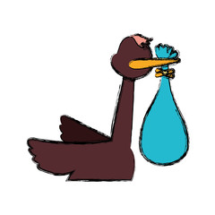 stork carrying newborn cartoon infantile vector icon illustration faceless
