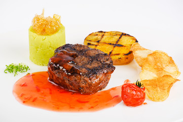 Steak with sweet and sour sauce