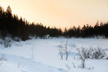Winter landscape in Russian Lapland, Kola Peninsula