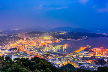 Sasebo, Nagasaki, Japan downtown skyline.