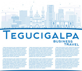 Outline Tegucigalpa Skyline with Blue Buildings and Copy Space.