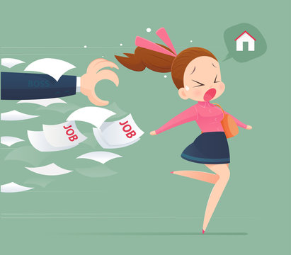 Woman avoidance from job, Backlog, Business concept illustration.