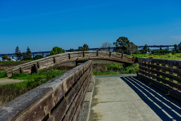 Fototapeta na wymiar Three bridges in marshland in California