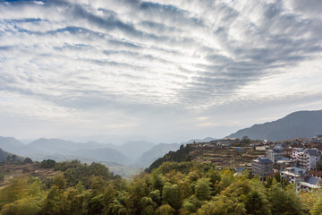 Fototapeta na wymiar Lishui Old Town building roof in China at the morning.