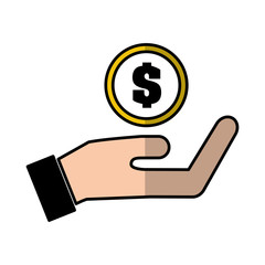 hand human with coin isolated icon vector illustration design