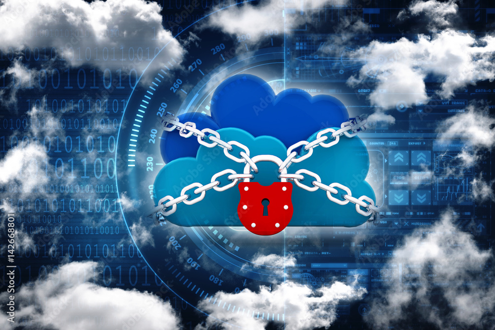 Poster 3d rendering cloud computing, security