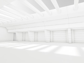 Abstract illuminated empty corridor interior. 3D rendering