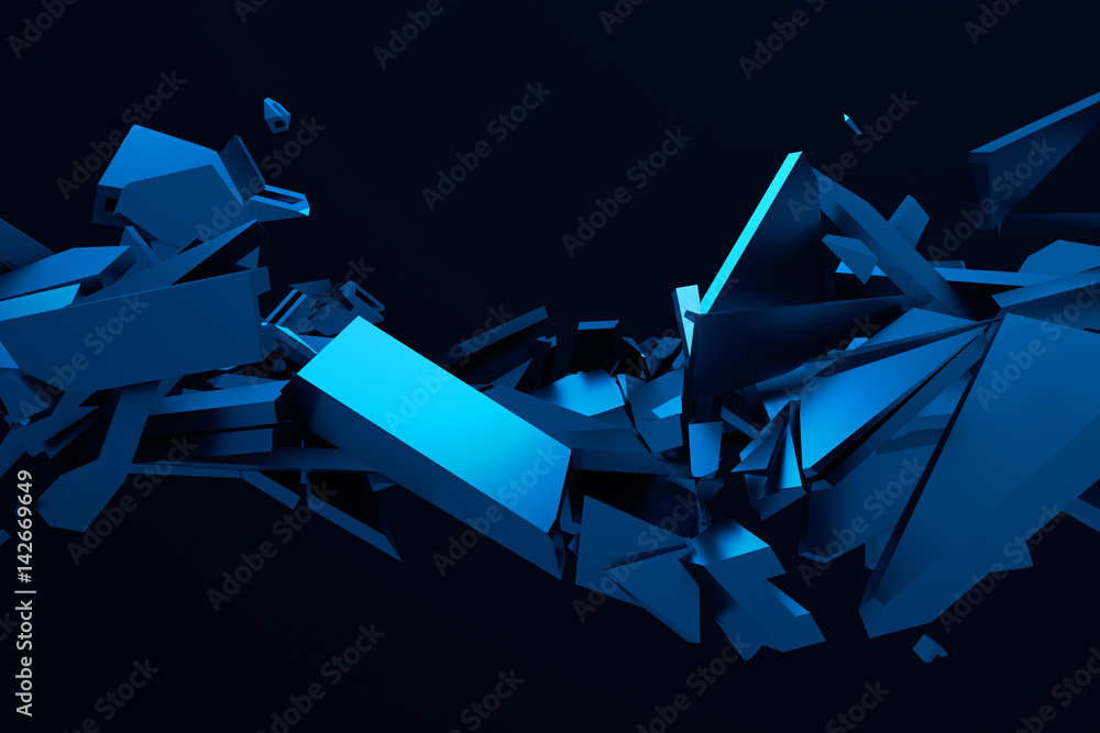 Poster abstract 3d rendering of cracked surface. background with broken shape. wall destruction. bursting w