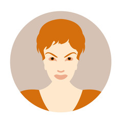 woman with  serious face with red hair