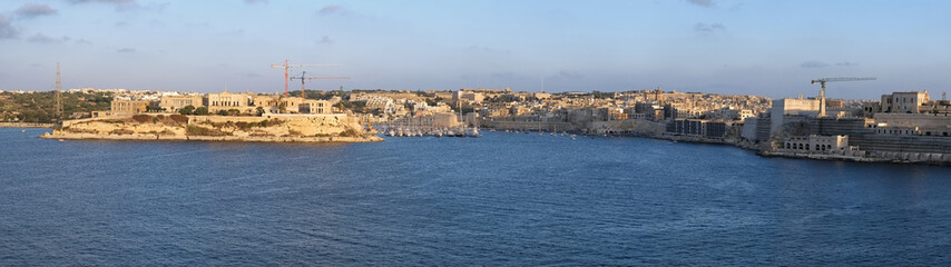 Fototapeta na wymiar Panorama of Grand harbor and Kalkara creek as seen from Valletta. Malta