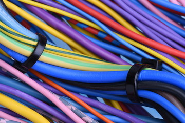 Colored electric cable close-up
