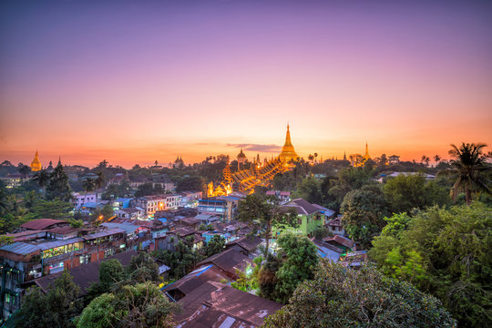 Yangon skyline with Shwedagon Pagoda  in Myanmar