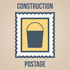 Postage stamp icons of silhouettes of construction tools. Bucket