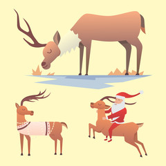 Christmas reindeer holiday mammal deer xmas celebration cute decoration winter art new year wildlife animal and santa man character vector illustration.