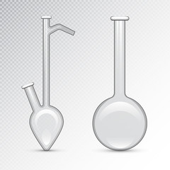 Chemical laboratory 3d lab flask glassware tube liquid biotechnology analysis and medical scientific equipment vector illustration.