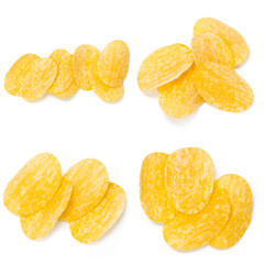 Collage of tasty potato chips