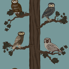 Hand drawn seamless pattern with owls.
