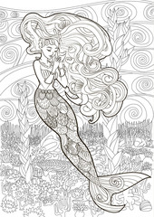 Patterned illustration of a mermaid.