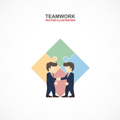 Teamwork with businessman and puzzle. Infographic Template. Vector Illustration.