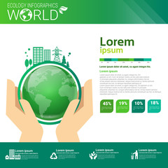World Environmental Protection Green Energy Ecology Infographics Banner With Copy Space Vector Illustration