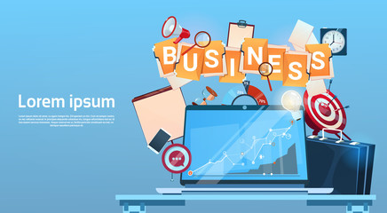 Business Life Concept Marketing Teamwork Document And Target Flat Vector Illustration