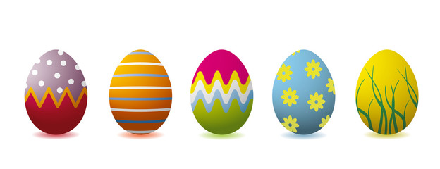 Bunt gemusterte Ostereier in Reihe