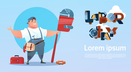 Happy Smiling Workman International Labor Day Celebration May Holiday Greeting Card Flat Vector Illustration