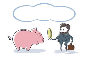 Business Man Hold Coin Piggy Bank Money Investment Concept Vector Illustration