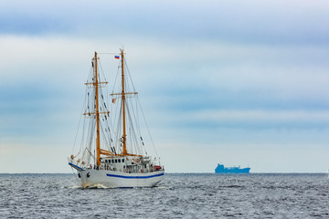White sailing ship coming from Baltic sea, Europe