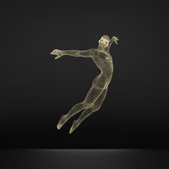 Silhouette of a Jumping Man. 3D Model of Man. Vector Illustration.
