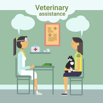 Medical Doctor Veterinarian Cure Animal In Clinic Of Veterinary Assistance Flat Vector Illustration
