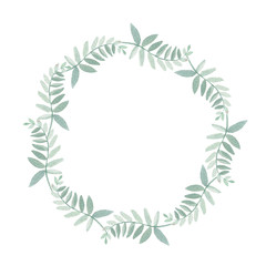Beautiful watercolor wreath with branches of eucalyptus.