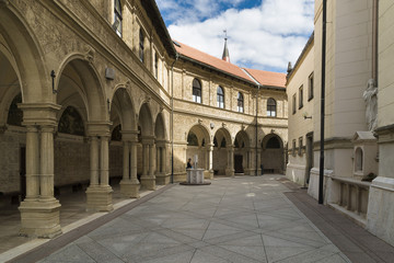 Fototapeta na wymiar Church courtyard in Europe