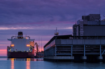 LNG TERMINAL AT DAWN - Tanker moored to the quay of the gas terminal   © Wojciech Wrzesień