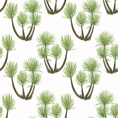 Beautiful seamless watercolor painting floral tropical pattern background with palm tree
