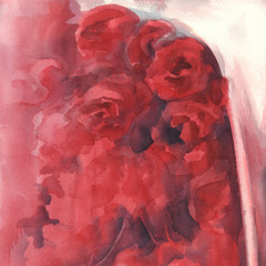 red roses and waterfall watercolor background