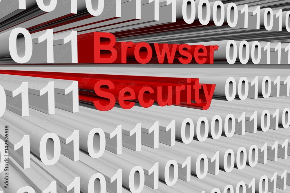 Poster browser security in the form of binary code, 3d illustration