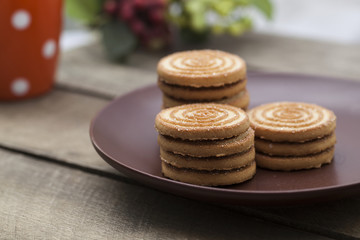Sugar cookies on a wooden table