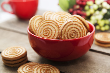Sugar cookies on a wooden table