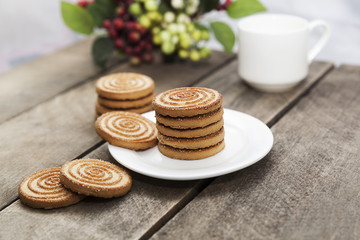 Sugar cookies on a wooden table