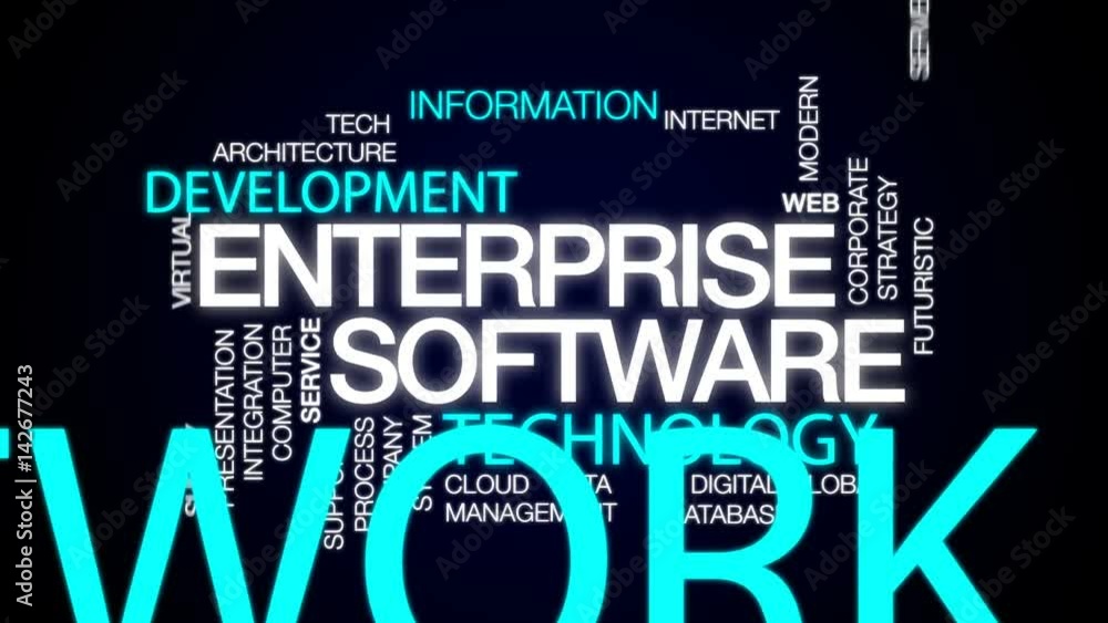 Aufkleber enterprise software animated word cloud, text design animation.