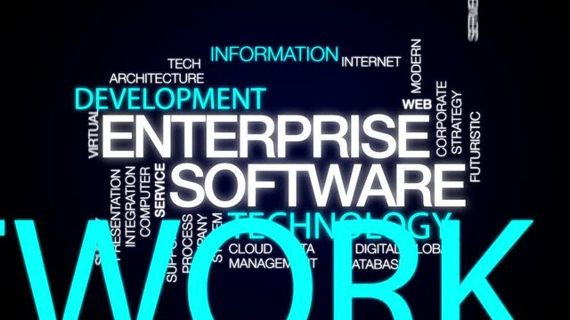 Enterprise software animated word cloud, text design animation.