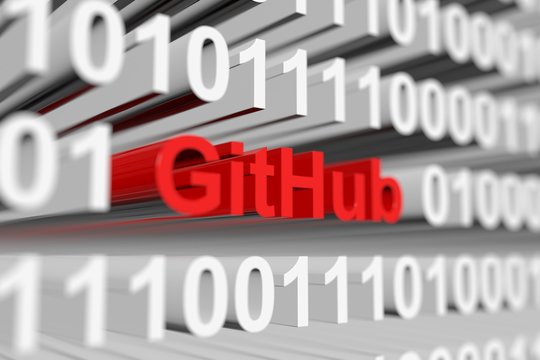 GitHub as a binary code with blurred background 3D illustration