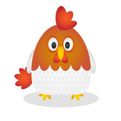Cartoon cute rooster on a rounded shape. Flat vector illustration with gradients. 