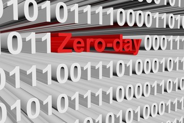 Zero day in the form of binary code, 3D illustration