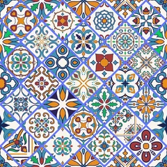 Papier Peint photo Lavable Tuiles marocaines Texture transparente de vecteur. Beau modèle de méga patchwork pour le design et la mode avec des éléments décoratifs en losange