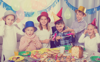 Beautiful group children having party friend’s birthday