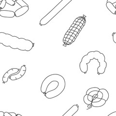 Seamless pattern from a set of sausage on the white isolated background